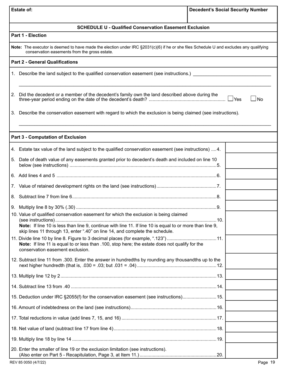 Form REV85 0050 Washington State Estate and Transfer Tax Return for Deaths Occurring January 1, 2014 and After - Washington, Page 19