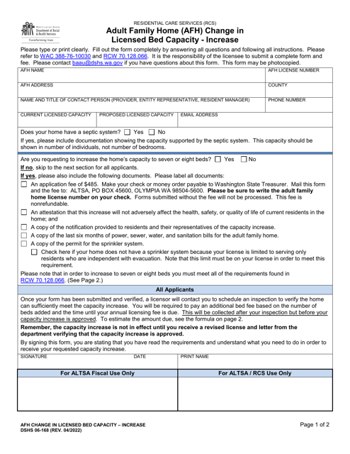 DSHS Form 06-168 Printable Pdf