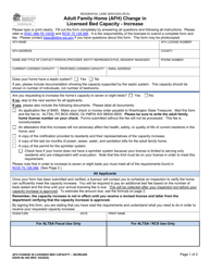 DSHS Form 06-168 &quot;Adult Family Home (Afh) Change in Licensed Bed Capacity - Increase (Residential Care Services)&quot; - Washington