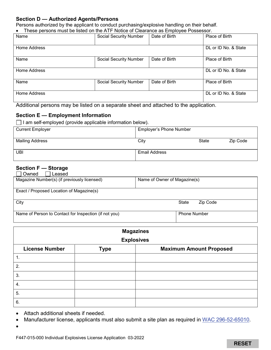 Form F447-015-000 Individual Application for an Explosives License - Washington, Page 3