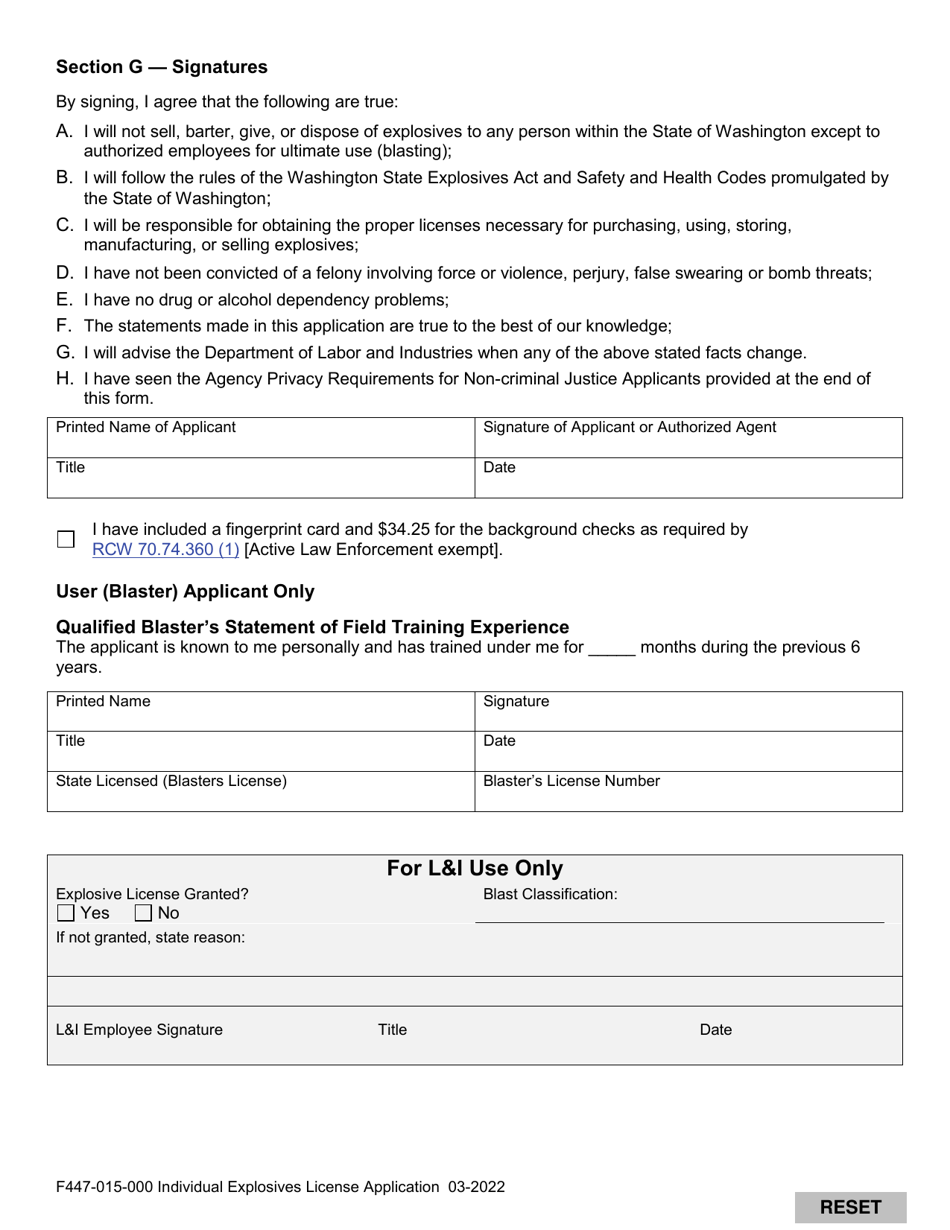 Form F447-015-000 Individual Application for an Explosives License - Washington, Page 4