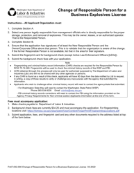 Document preview: Form F447-032-000 Change of Responsible Person for a Business Explosives License - Washington