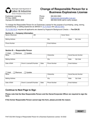 Form F447-032-000 Change of Responsible Person for a Business Explosives License - Washington, Page 2