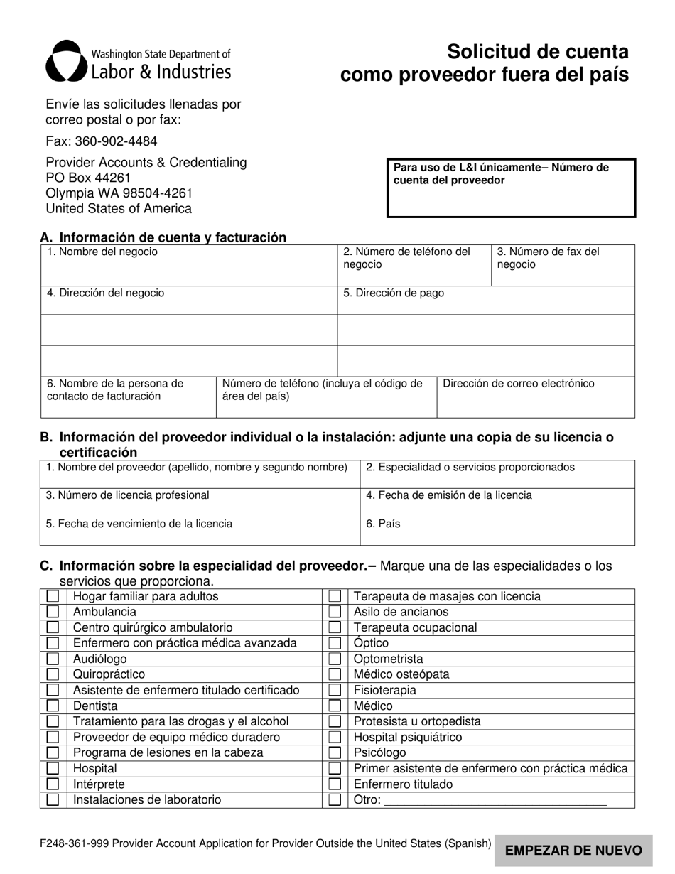 Formulario F248-361-999 Solicitud De Cuenta Como Proveedor Fuera Del Pais - Washington (Spanish), Page 4