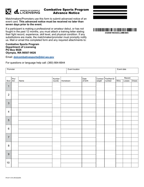 Form PA-611-014  Printable Pdf