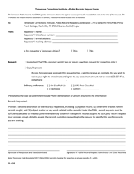 Document preview: Form PR-498 Public Records Request Form - Tennessee Corrections Institute - Tennessee