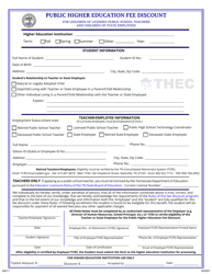 Document preview: Form HE0007 Public Higher Education Fee Discount for Children of Licensed Public School Teachers and Children of State Employees - Tennessee