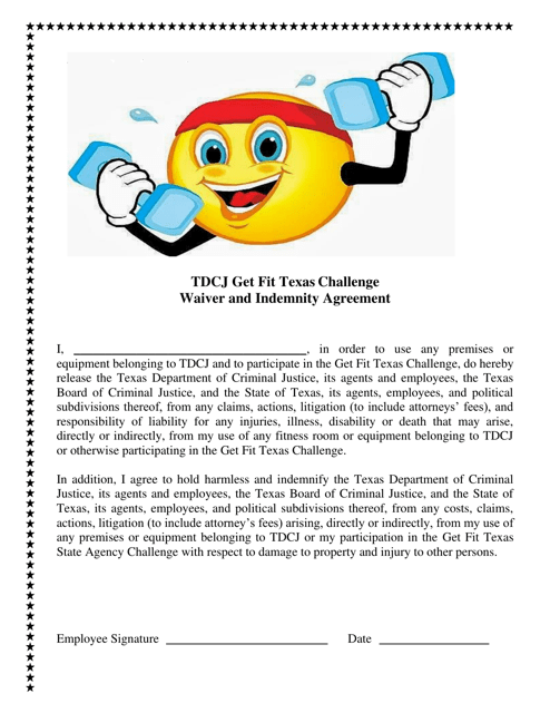 Tdcj Get Fit Texas Challenge Waiver and Indemnity Agreement - Texas Download Pdf