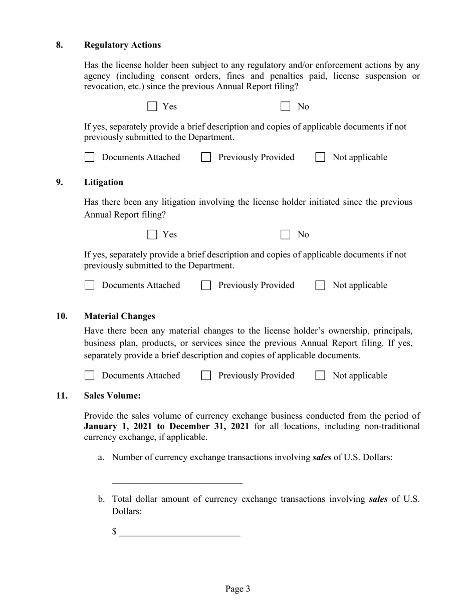 Annual Report for Texas Currency Exchange License Holders - Texas, Page 3