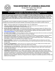 TDLR Form MIL001 &quot;Military Service Member, Military Veteran, or Military Spouse Supplemental Application&quot; - Texas