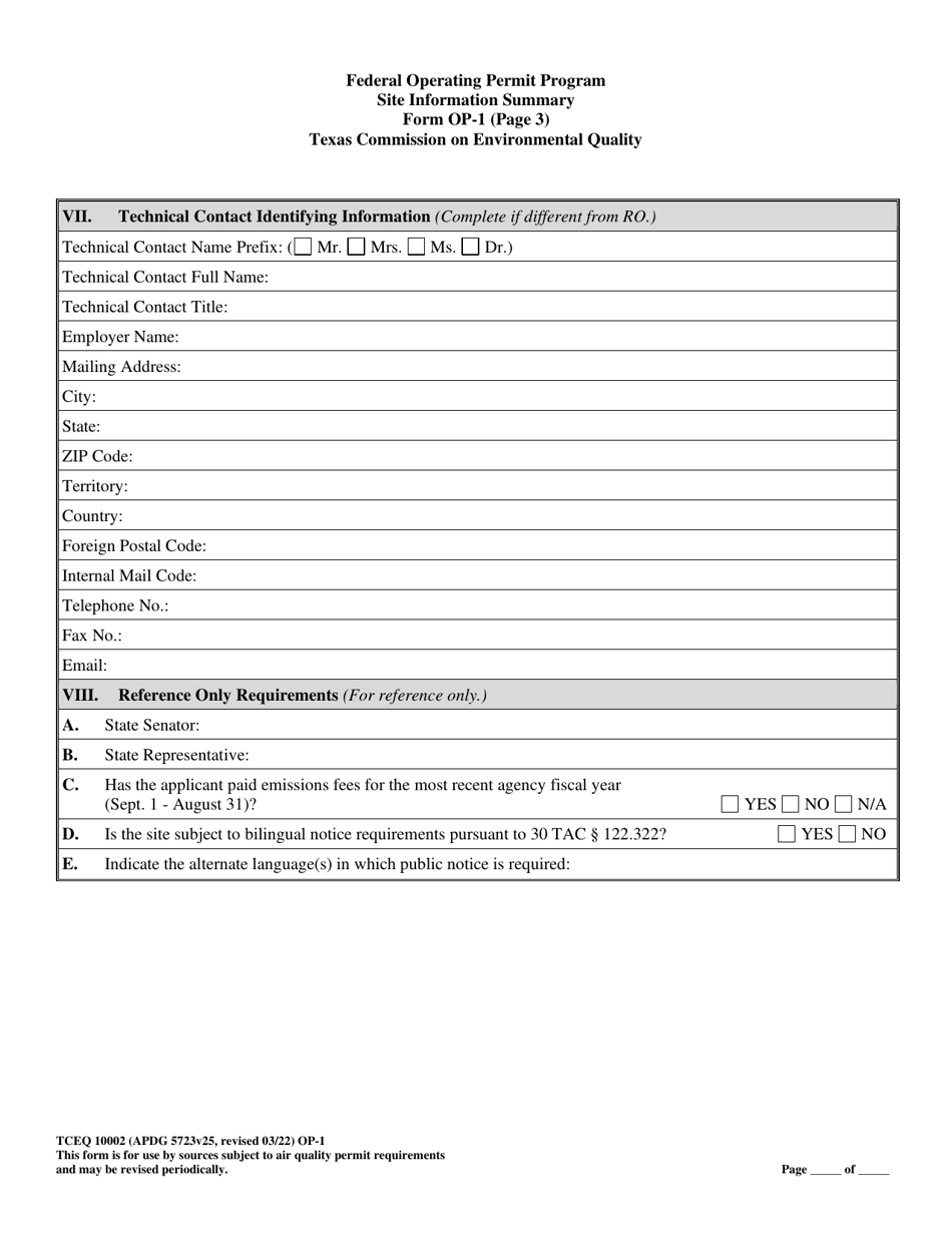 Form TCEQ-10002 (OP-1) Site Information Summary - Federal Operating Permit Program - Texas, Page 12