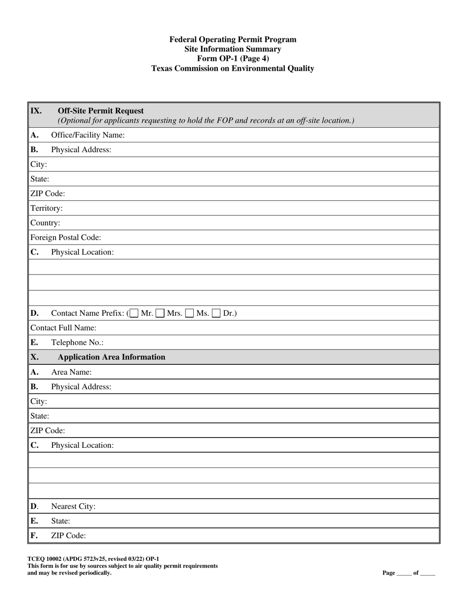 Form TCEQ-10002 (OP-1) Download Fillable PDF or Fill Online Site ...