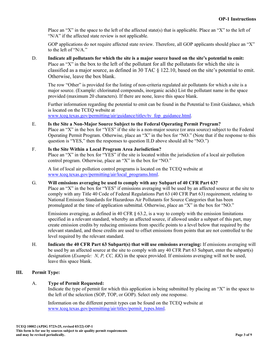 Form TCEQ-10002 (OP-1) Site Information Summary - Federal Operating Permit Program - Texas, Page 3