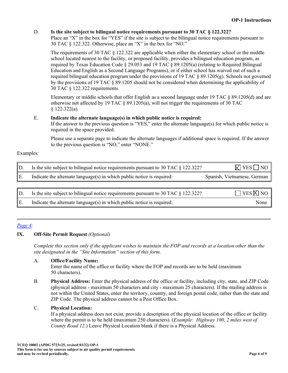 Form TCEQ-10002 (OP-1) Site Information Summary - Federal Operating Permit Program - Texas, Page 6
