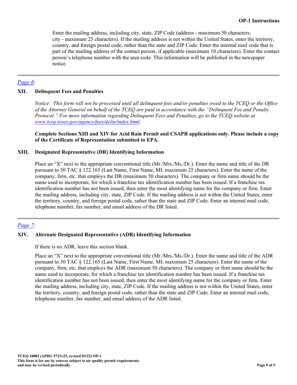 Form TCEQ-10002 (OP-1) Site Information Summary - Federal Operating Permit Program - Texas, Page 9