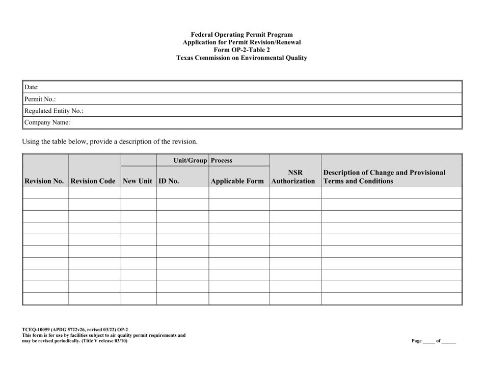 Form TCEQ-100559 (OP-2) Application for Permit Revision / Renewal - Federal Operating Permit Program - Texas, Page 10