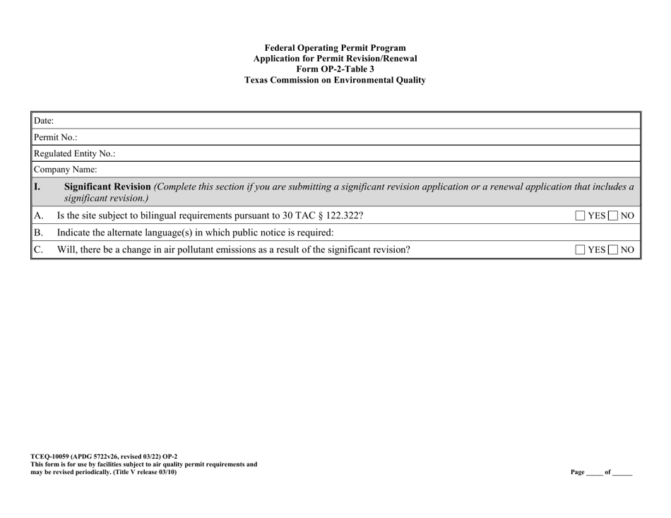 Form TCEQ-100559 (OP-2) Application for Permit Revision / Renewal - Federal Operating Permit Program - Texas, Page 11
