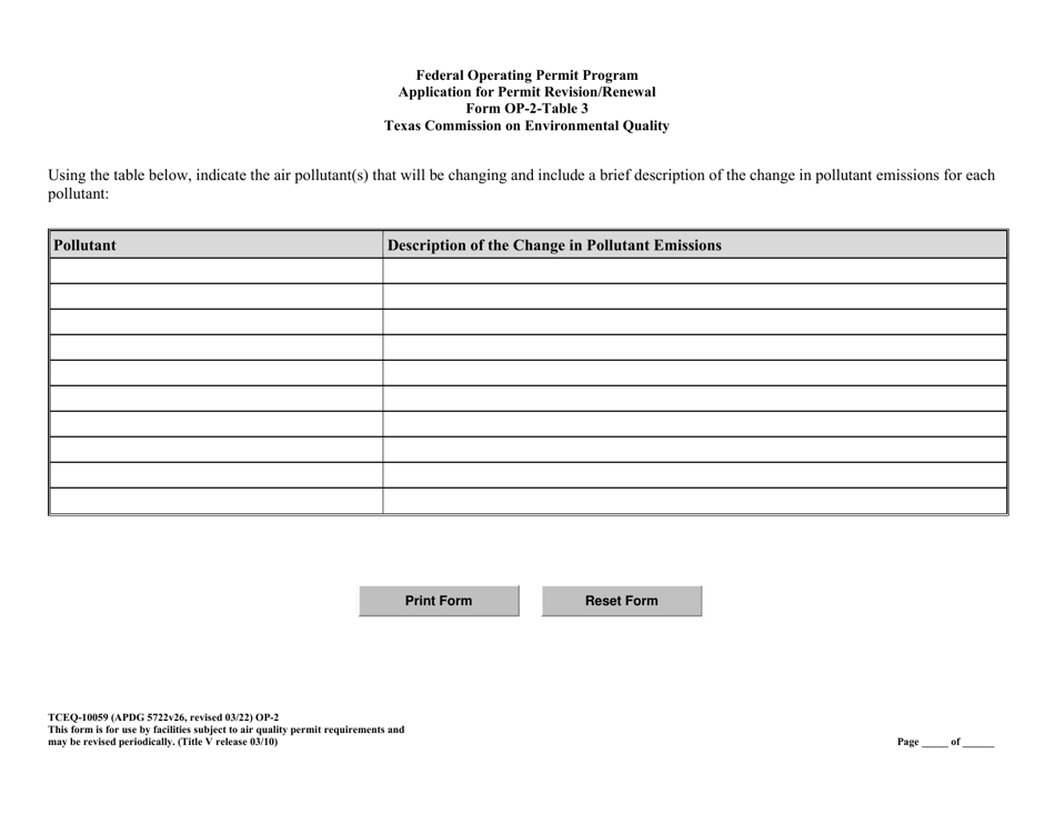 Form TCEQ-100559 (OP-2) Application for Permit Revision / Renewal - Federal Operating Permit Program - Texas, Page 12
