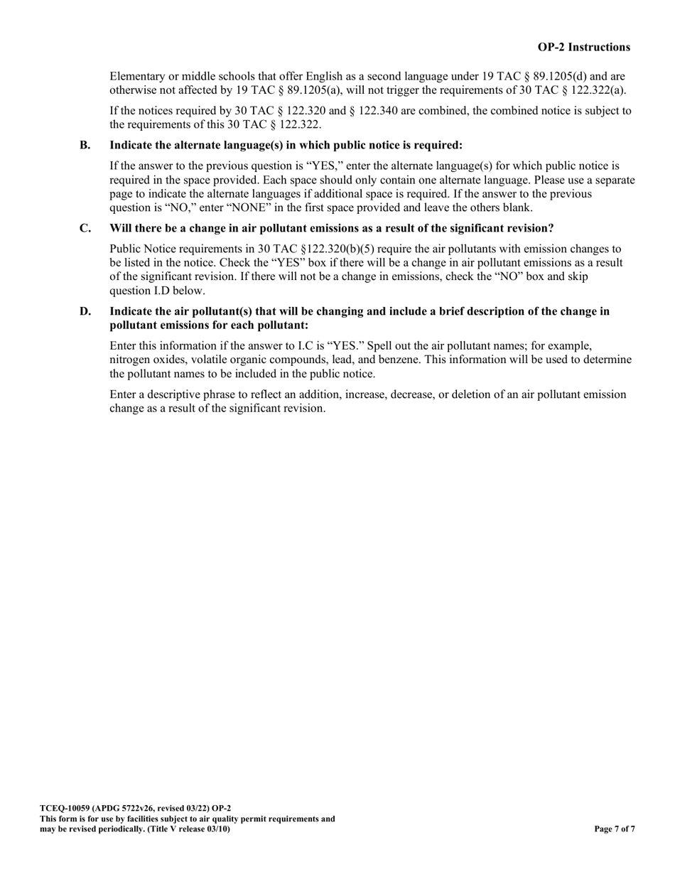 Form TCEQ-100559 (OP-2) Application for Permit Revision / Renewal - Federal Operating Permit Program - Texas, Page 7