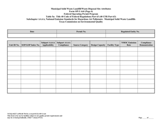 Form TCEQ-10227 (OP-UA44) Municipal Solid Waste Landfill/Waste Disposal Site Attributes - Federal Operating Permit Program - Texas, Page 20