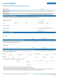 Form 50-285 Lessee&#039;s Affidavit - Motor Vehicle Use Other Than Production of Income - Texas