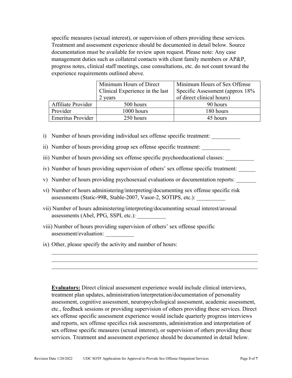 Application for Approval to Provide Sex Offense Outpatient Services - Utah, Page 3