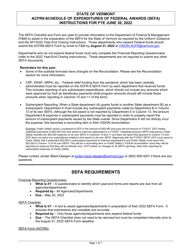 Instructions for Form ACFR-9 &quot;Sefa Form&quot; - Vermont, 2022