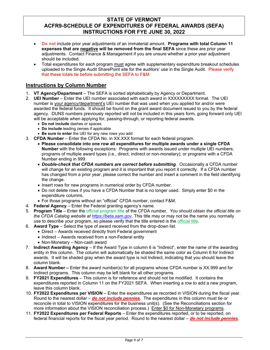 Instructions for Form ACFR-9 Sefa Form - Vermont, Page 4