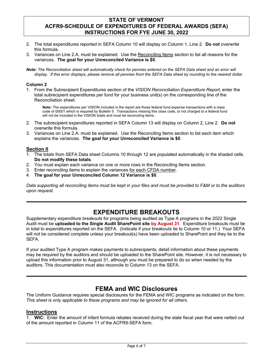 Instructions for Form ACFR-9 Sefa Form - Vermont, Page 6