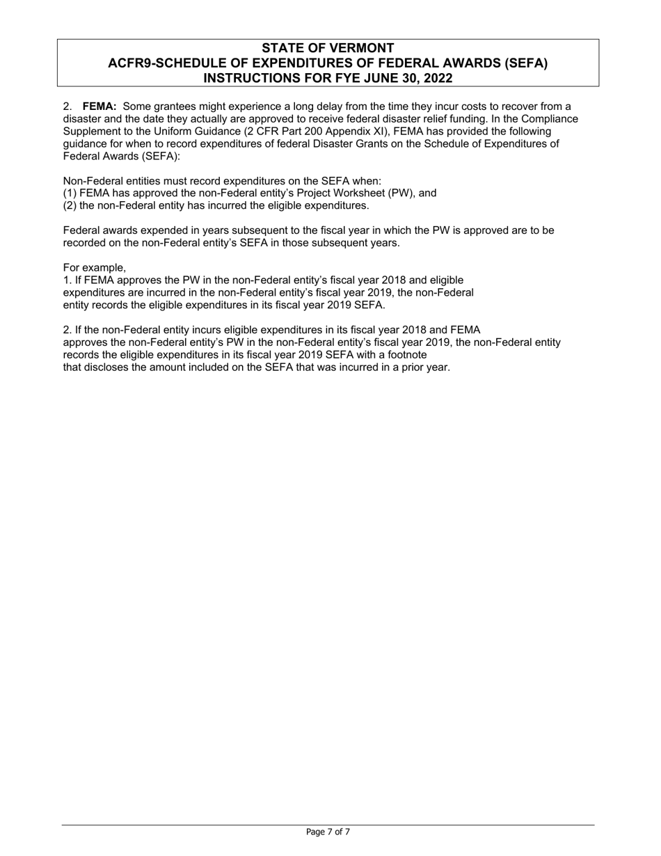 Instructions for Form ACFR-9 Sefa Form - Vermont, Page 7