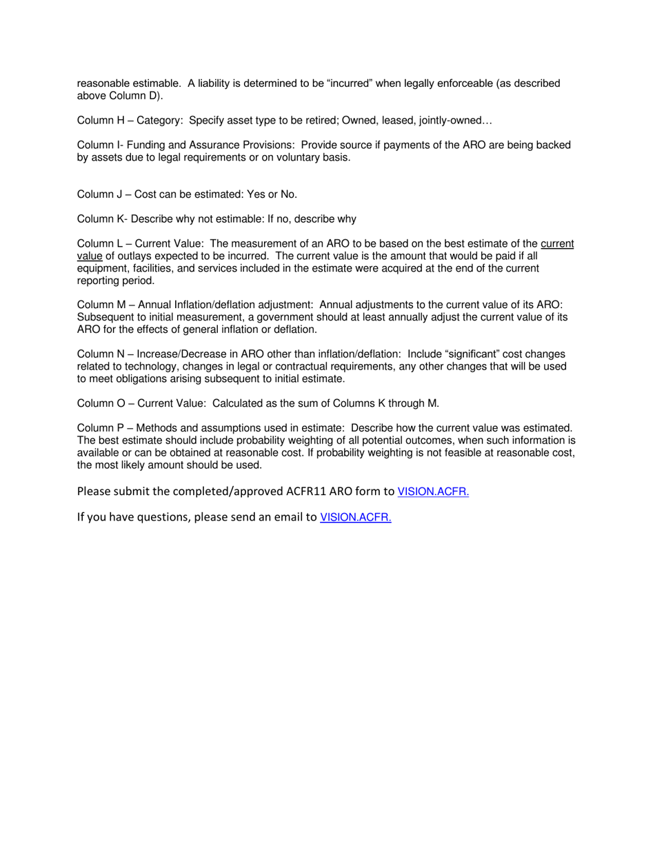 Instructions for Form ACFR-11 Asset Retirement Obligation Worksheet - Vermont, Page 3