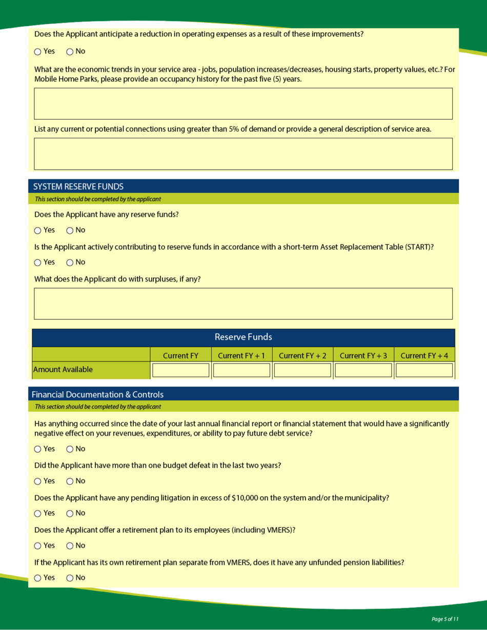Funding Application - State Revolving Loan Programs - Vermont, Page 5