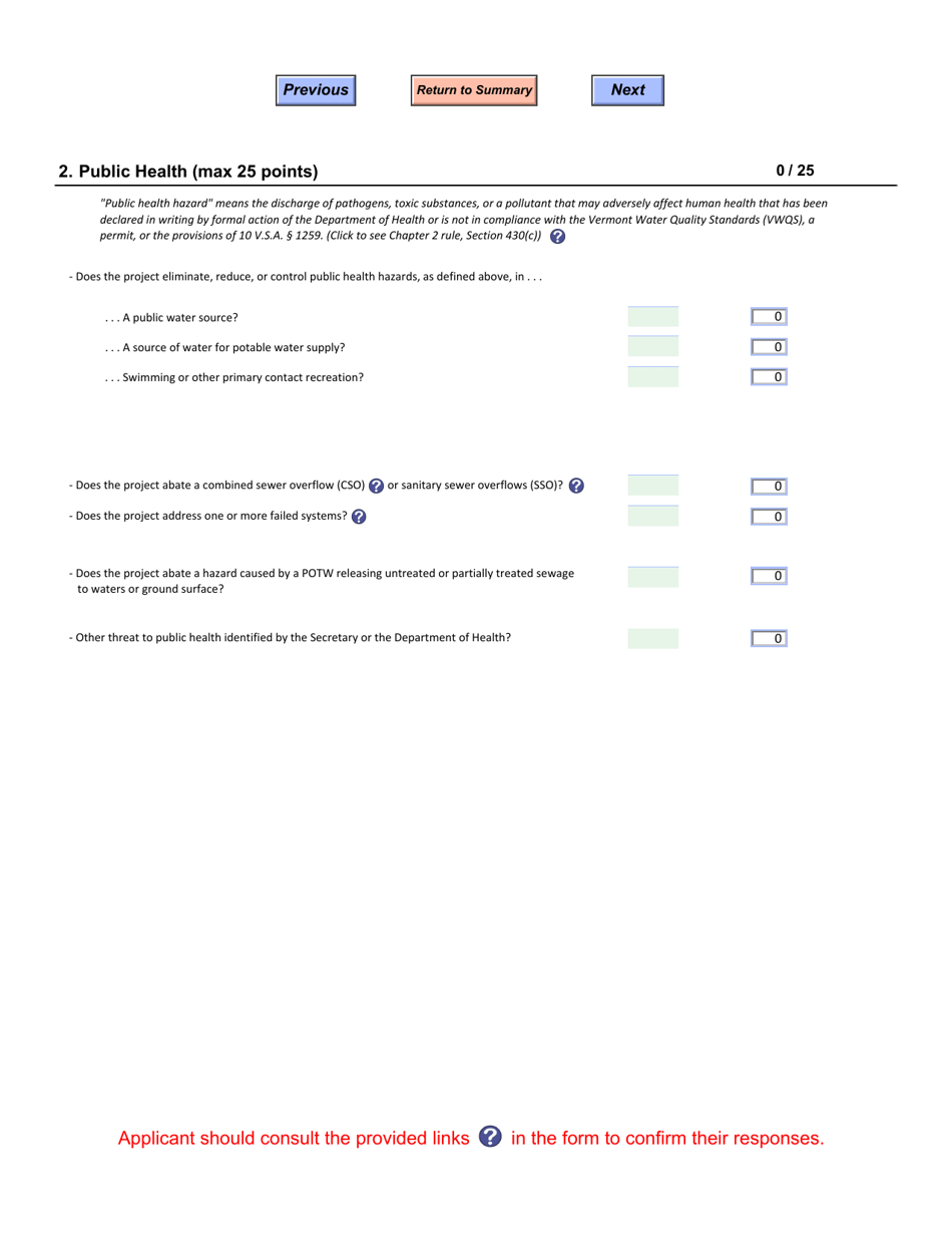 Cwsrf, Pc Grant, and Arpa Grant Priority List Application - Vermont, Page 4