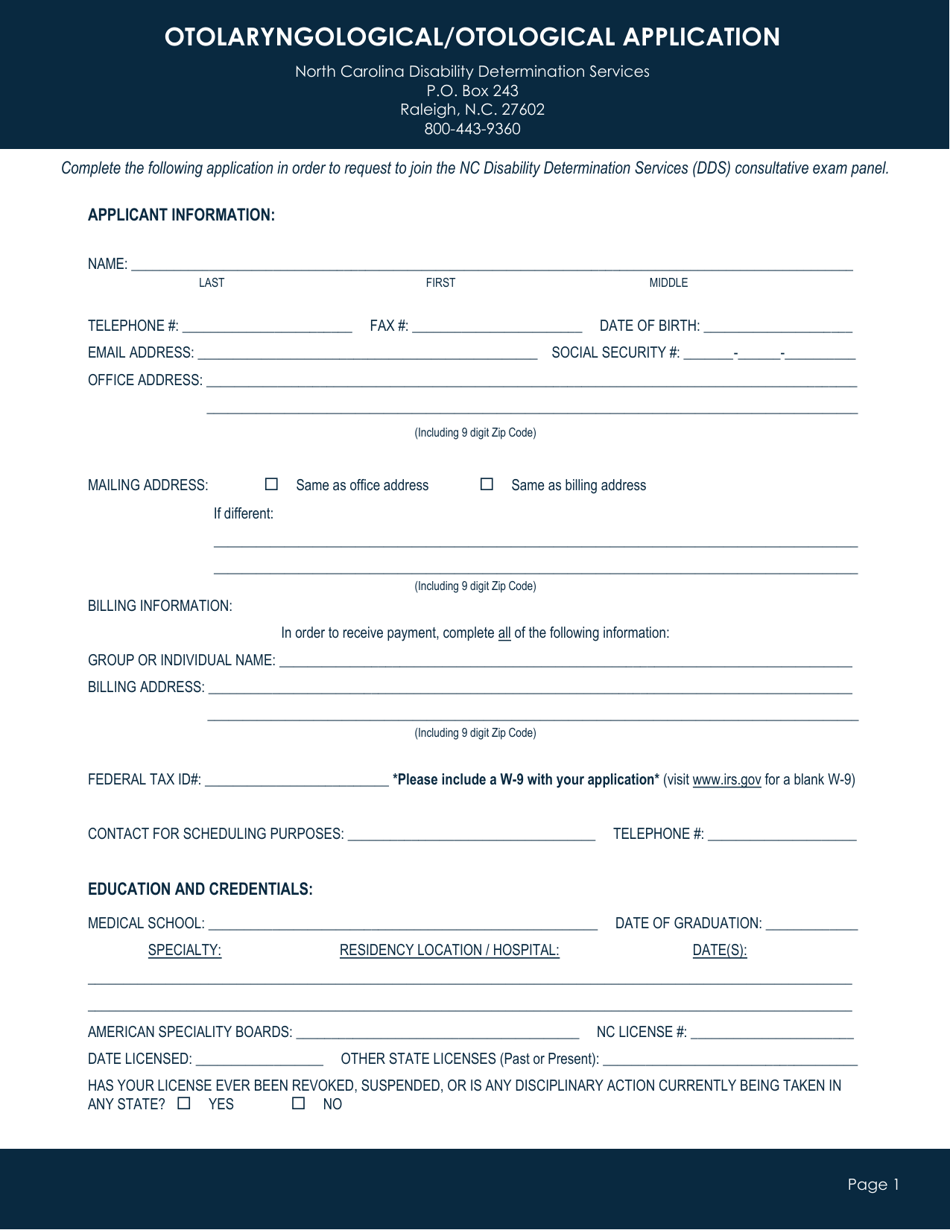 Otolaryngological / Otological Application - North Carolina, Page 1