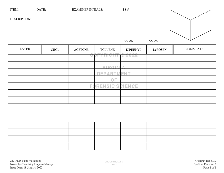 DFS Form 222-F128 Paint Worksheet - Virginia, Page 1
