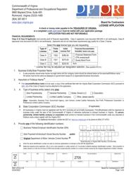 Form A501-27LIC License Application - Virginia