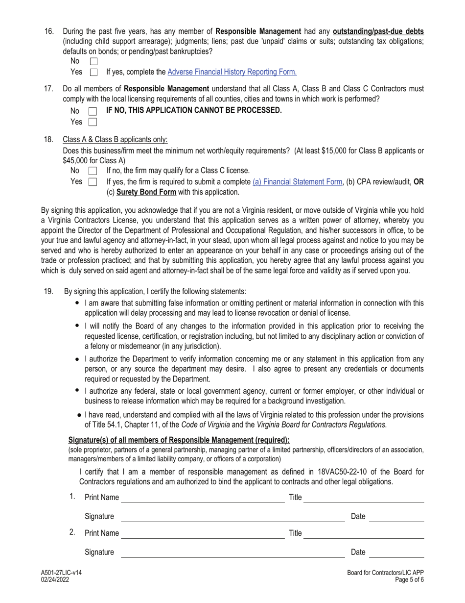 Form A501-27LIC - Fill Out, Sign Online And Download Fillable PDF ...