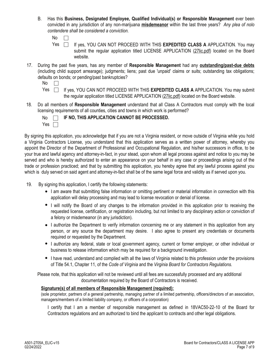 Form A501-2705A_ELIC Expedited Class a License Application - Virginia, Page 7