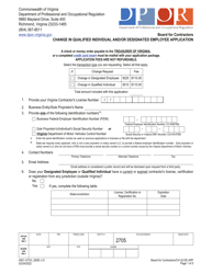Document preview: Form A501-27CH_QIDE Change in Qualified Individual and/or Designated Employee Application - Virginia