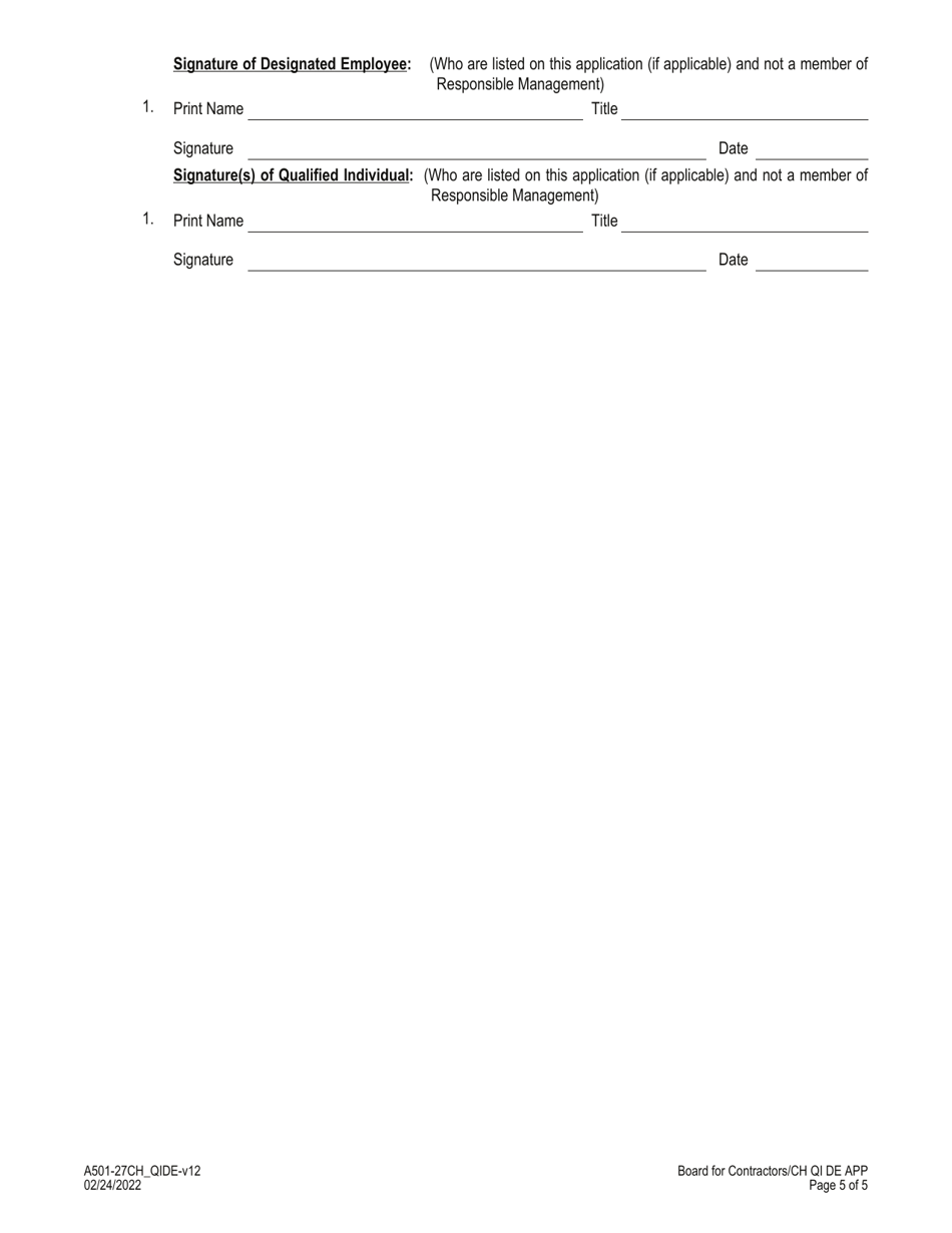 Form A501-27CH_QIDE Change in Qualified Individual and / or Designated Employee Application - Virginia, Page 5