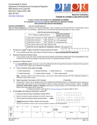 Document preview: Form A501-27CHLIC Change in License Class Application - Virginia