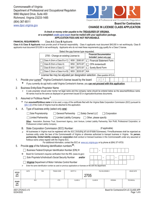 Form A501-27CHLIC  Printable Pdf