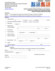 Document preview: Form A416-0401DEG Architect Degree Verification Form - Virginia