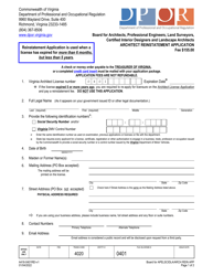 Document preview: Form A416-0401REI Architect Reinstatement Application - Certified Interior Designers and Landscape Architects - Virginia