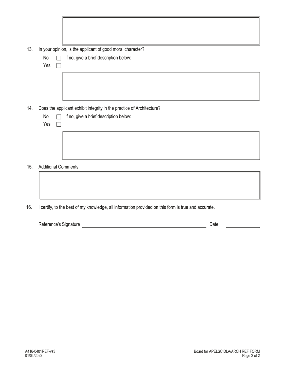 Form A416-0401REF Architect Reference Form - Virginia, Page 2