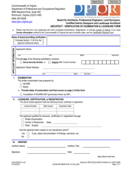 Document preview: Form A416-0401ELV Architect - Verification of Examination & Licensure Form - Virginia