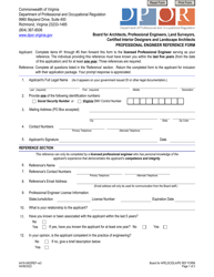 Document preview: Form A416-0402REF Professional Engineer Reference Form - Virginia