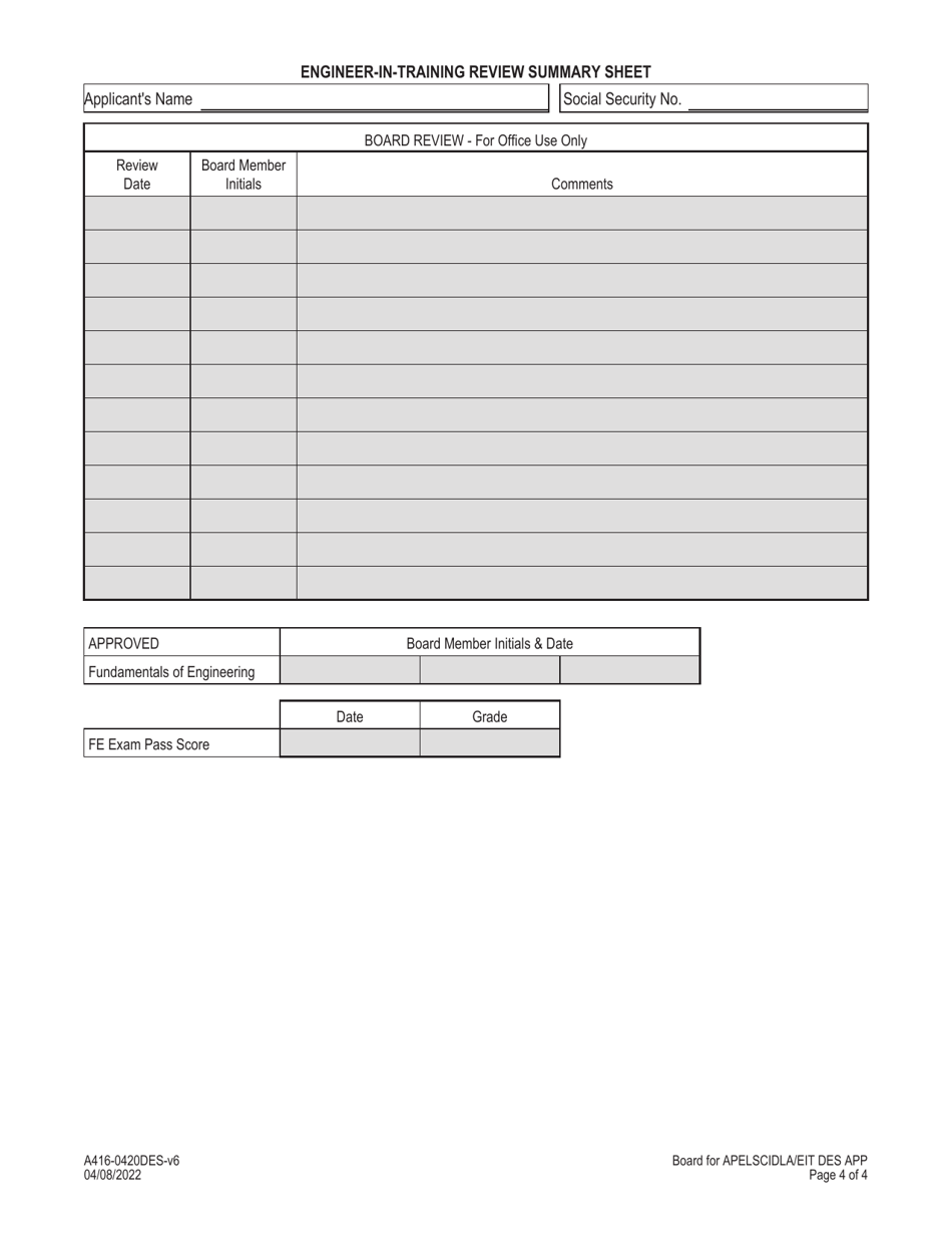 Form A416-0420DES Engineer-In-training Designation Application - Virginia, Page 4