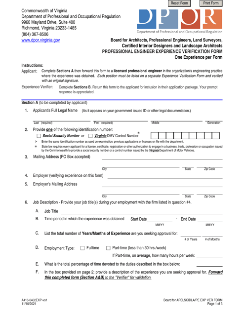 Form A416-0402EXP  Printable Pdf