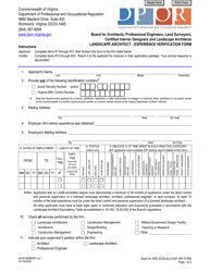 Document preview: Form A416-0406EXP Landscape Architect - Experience Verification Form - Virginia